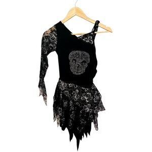 Girls Gothic Embroidered Black Skull Costume Dress Halloween Size 7-8‎